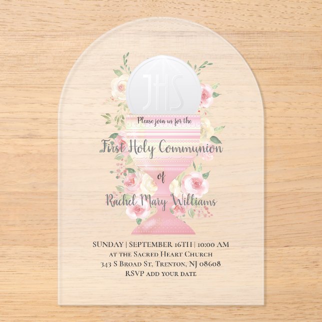 First Holy Communion floral design Acrylic Invitations (Front)