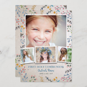 First Holy Communion Floral   Photo Invitations