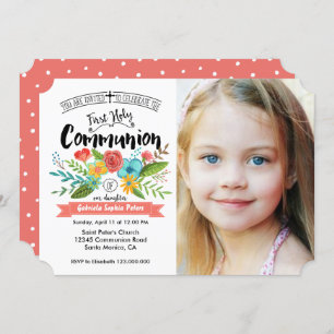 First Holy Communion Floral   Photo Invitations