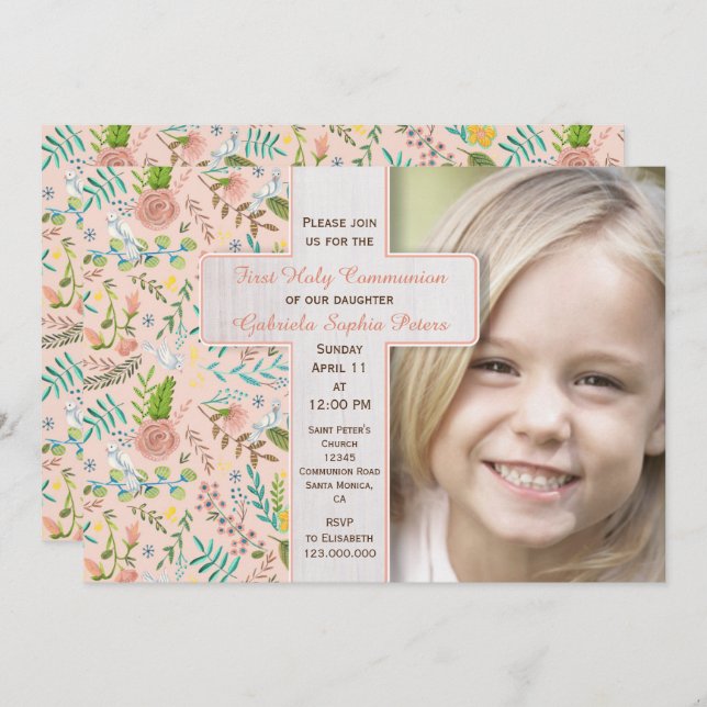 First Holy Communion Floral | Photo Invitations (Front/Back)