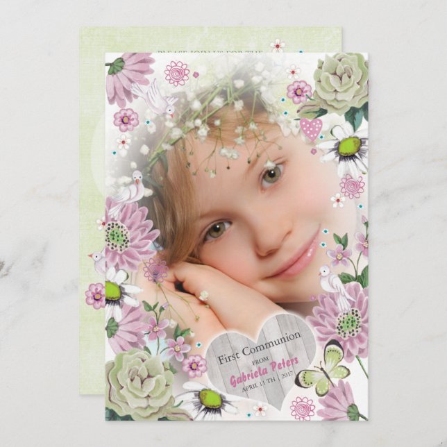 First Holy Communion Floral | Photo Invitations (Front/Back)