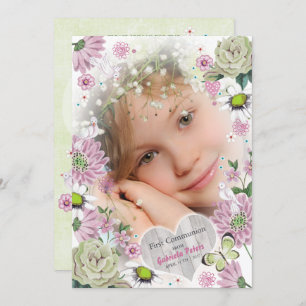 First Holy Communion Floral   Photo Invitations