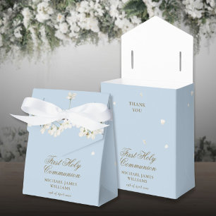 First Holy Communion Floral White Blossom Blue Favour Box