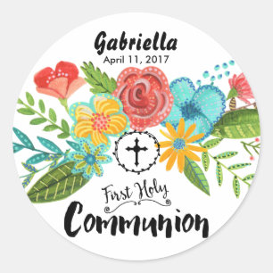First Holy Communion Flower   Round Sticker