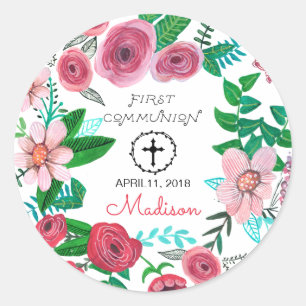 First Holy Communion Flower   Round Sticker