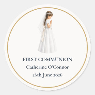 First Holy Communion Girl Classic Round Sticker