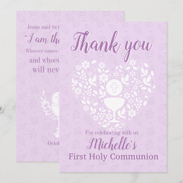 First Holy Communion Girl Flat Thank You Card (Front/Back)