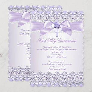 First Holy Communion Girls Cross Lavender Purple 2 Invitation