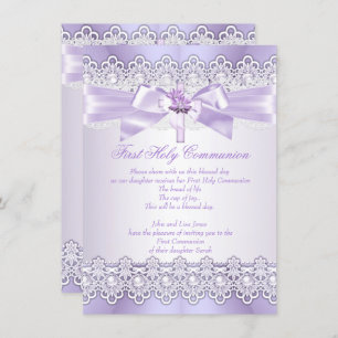 First Holy Communion Girls Lilac Lavender Purple Invitation