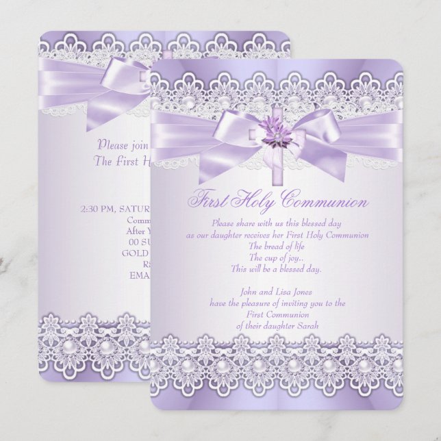 First Holy Communion Girls Lilac Lavender Purple Invitation (Front/Back)