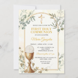 First Holy Communion Gold Cross Invitation