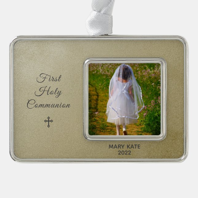 First Holy Communion Gold with Silver Trim Plated Framed Ornament (Front)