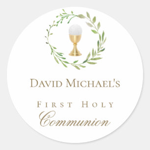 First Holy Communion green wreath  Classic Round Sticker