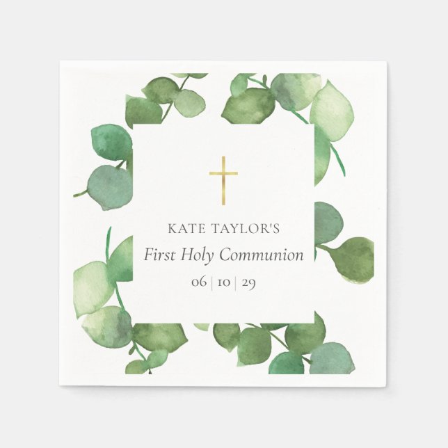 First Holy Communion Greenery Eucalyptus  Napkin (Front)