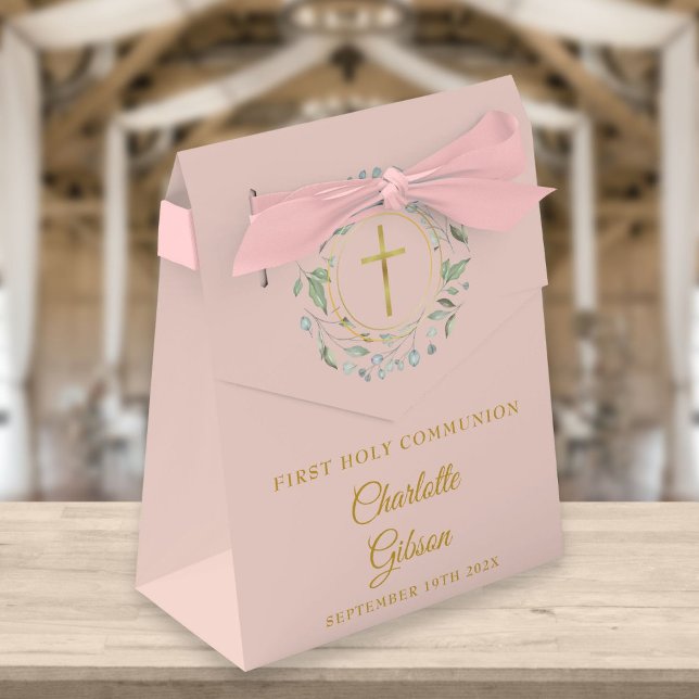 First Holy Communion Greenery Garland Blush Pink Favour Box (Creator Uploaded)
