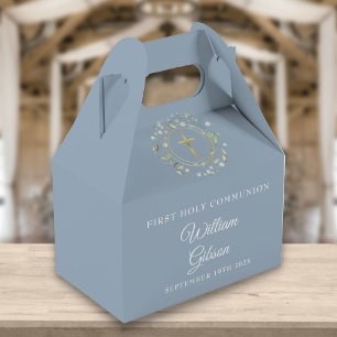 First Holy Communion Greenery Garland Dusty Blue Favour Box