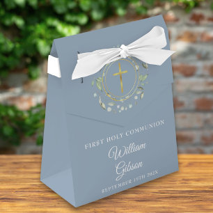 First Holy Communion Greenery Garland Dusty Blue Favour Box