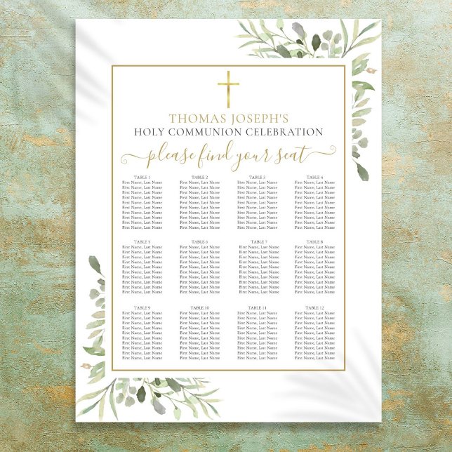 First Holy Communion Greenery Gold Seating Chart (First Holy Communion Greenery Gold Seating Chart)