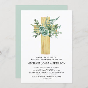First Holy Communion Greenery Sage Eucalyptus Invi Invitation