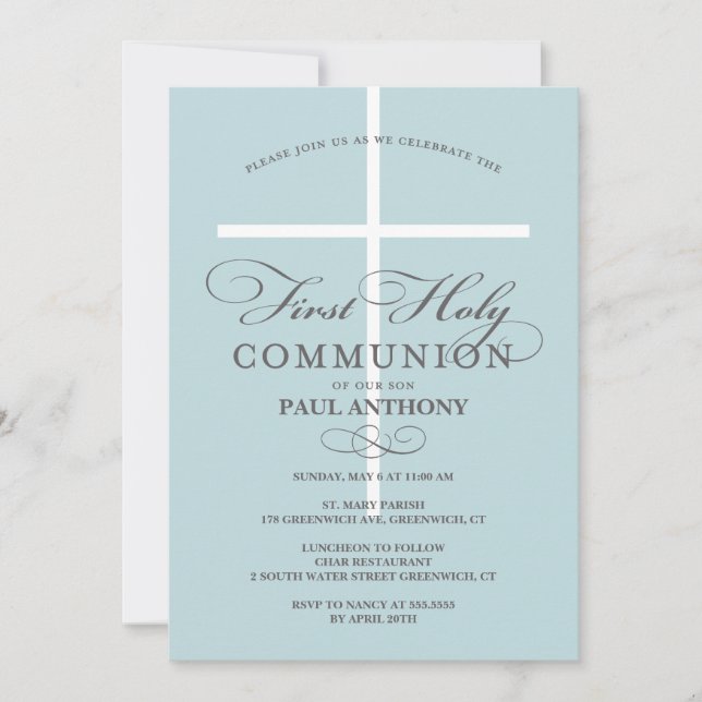 First Holy Communion Invitation Blue (Front)