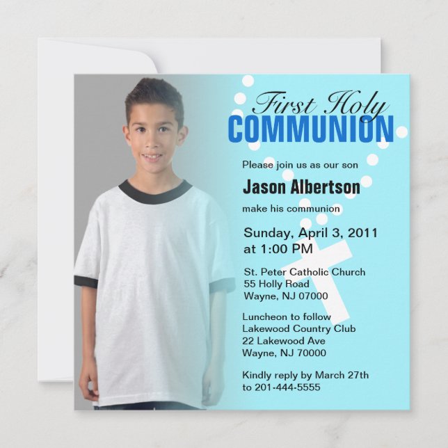 First Holy Communion Invitation Blue Cross (Front)