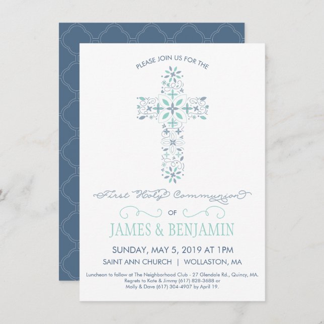 First Holy Communion Invitation - Boy Invite (Front/Back)