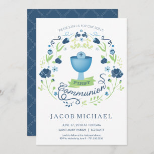 First Holy Communion Invitation Boy's Invite Card