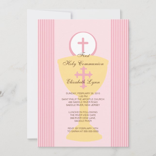First Holy Communion Invitation Chalice Girl Pink (Front)