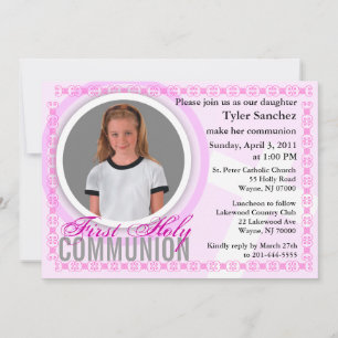First Holy Communion Invitation Classic Pink