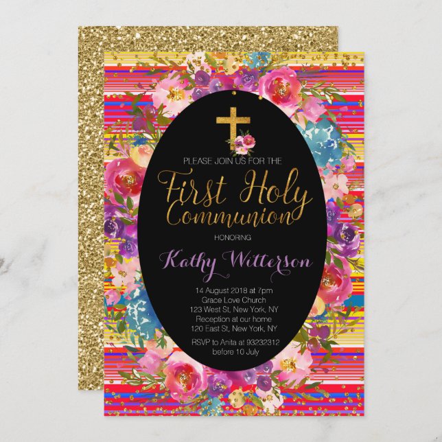 First Holy Communion Invitation Colourful Fiesta (Front/Back)