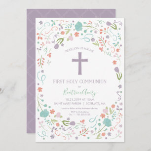 First Holy Communion Invitation, Customise, Floral Invitation