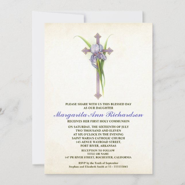 First Holy Communion Invitation - elegant cross (Front)