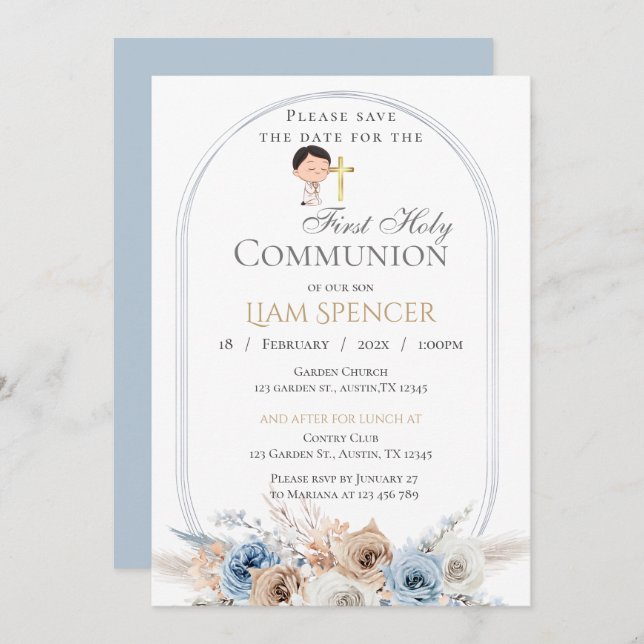 First Holy Communion Invitation for Boy (Front/Back)