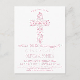 First Holy Communion Invitation Postcard w/ Cross