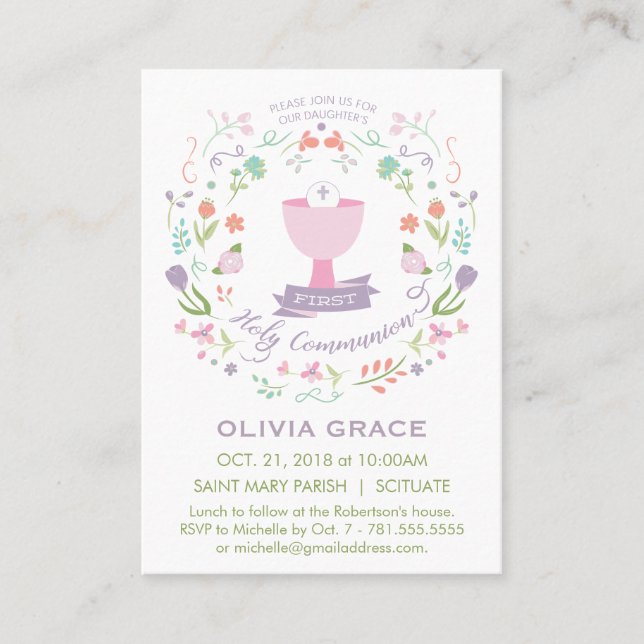 First Holy Communion Invitation, Prayer Card (Front)