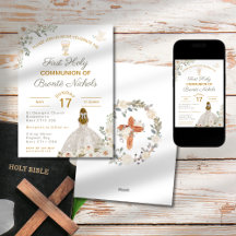 First Holy Communion Invitations Boho Chalice 