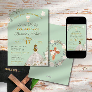 First Holy Communion Invitations Boho Chalice