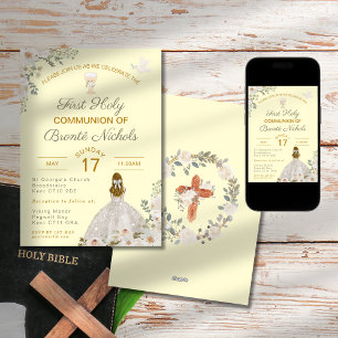 First Holy Communion Invitations Boho Chalice