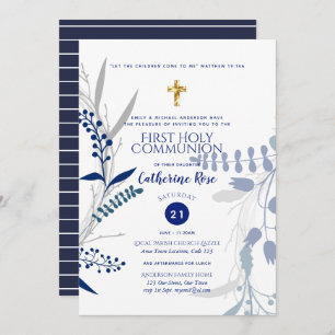 First Holy Communion Invitations Boys Blue Verse