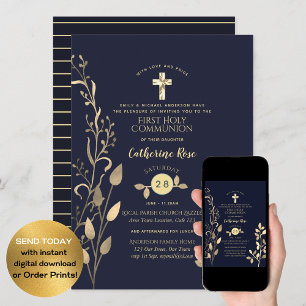 First Holy Communion Invitations Boys Blue Verse