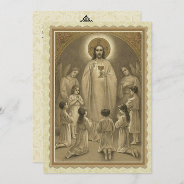 FIRST HOLY COMMUNION JESUS CHILDREN REMEMBRANCE INVITATION (Front/Back)