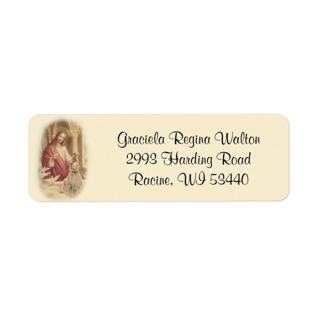 First Holy Communion Jesus Girl Traditional Return Address Label (Front)