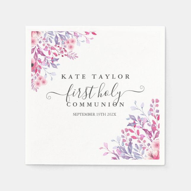 First Holy Communion Lavender Wildflowers Floral Napkin (Front)
