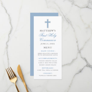 First Holy Communion Light Blue and Silver Menu