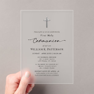 First Holy Communion Modern Elegant Frosted Acrylic Invitations