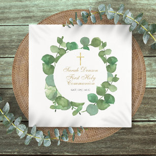 First Holy Communion Modern Greenery Floral Napkin