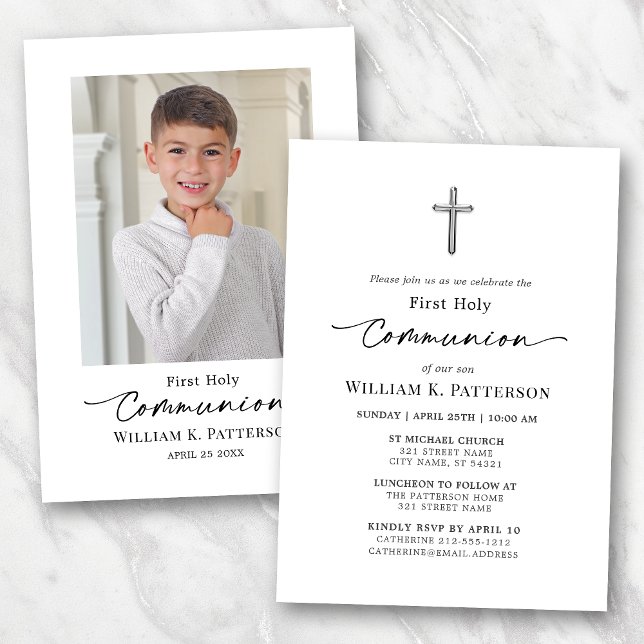 First Holy Communion Modern Photo Invitation (Available in high quality print or instant download for quick messaging, email or self printing.)