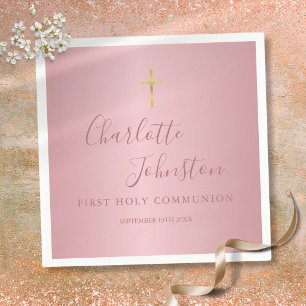 First Holy Communion Modern Rose Gold Pink Napkin
