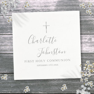 First Holy Communion Modern Silver Signature  Napkin