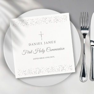 First Holy Communion Modern Silver Stardust  Napkin